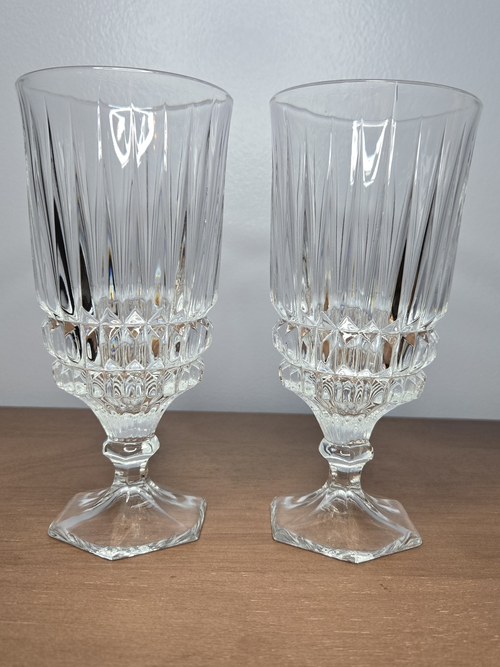 Set of 2 Vintage Fostoria Heritage Clear Crystal Water/ Iced Tea Goblets Glasses